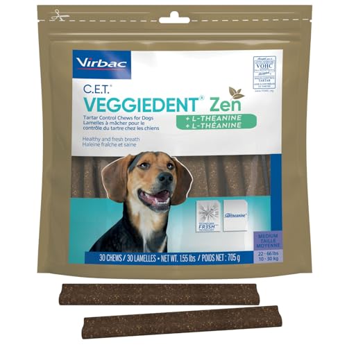C.E.T. Veggiedent Fr3sh & Zen Plaque and Tartar Control Chews for Dogs (Medium 22-66lbs)
