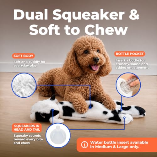 2-in-1 Stuffless Squeaky Dog Toy - Cow, Medium (Cow / Medium)