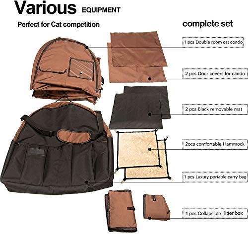 Mispace Portable Twin Compartment Show House Cat Cage (Brown)