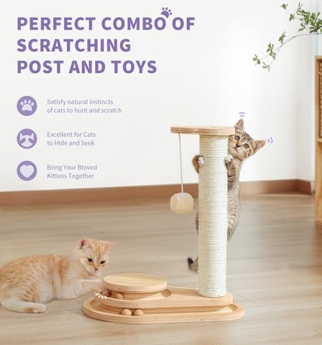 Made4Pets Kitten Toy Scratching Post for Indoor Cats with Ball Track (17.7"H)