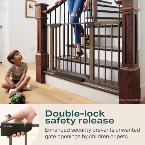 2 Pack 30 46" Baby Gate for Stairs (Brown / 30"-46"W x 30.5"H | 2 Pack)