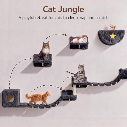 13-in-1 Cat Wall Shelves, Moon & Bridge Cat Wall Furniture, Grey (Grey / 13-in-1)