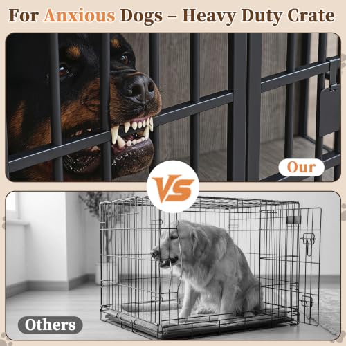 42 in Heavy Duty Dog Crate Furniture on Lockable Wheels (Grey / 42.1"L x 29.3"W x 31.2"H)