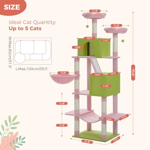 Flower Cat Tree Tall 70.8" for Adult Indoor Cats (70.8" Tall Cat Tree / Pink)
