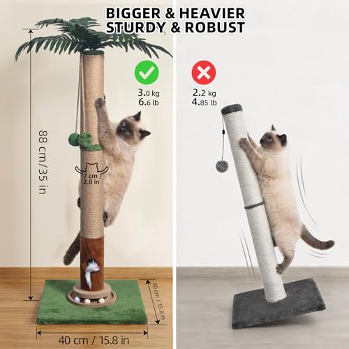 Cat Scratching Post 35'' Tall with Toy Mouse for Indoor Cats (Green-35 Inches)