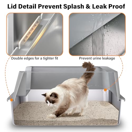 Stainless Steel Litter Box (Large to XL:23"×14.6"×10")