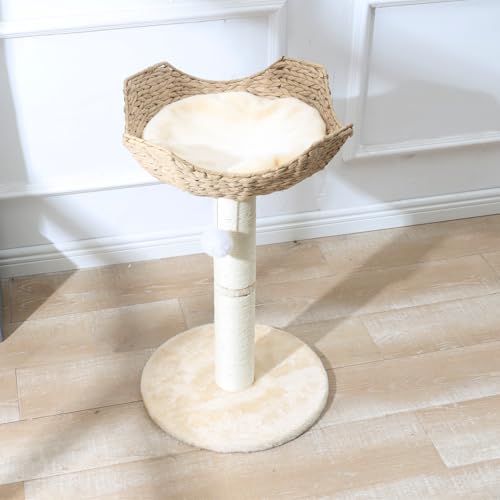 Small Cat Tree Tower with Large 17.7" Rattan Wicker Basket (1~basket)