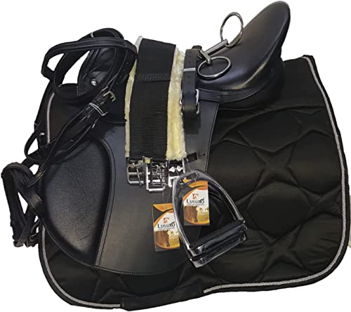 Leather English Riding Horse Saddle Starter Kit for Horse 6 Pcs Riding Gift Set (Size 19)