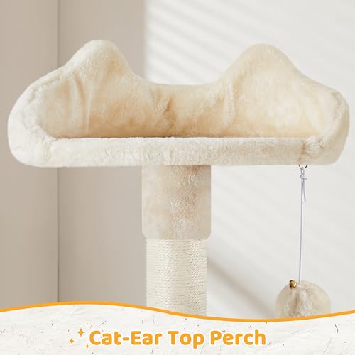 Cat Tree 54in Tall Cat Tower for Indoor Cats with Extended Platform & Basket (Beige)