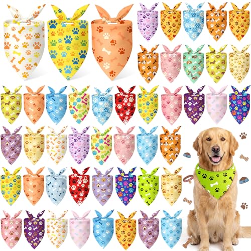 50 Pcs Pastel Paw Prints Dog Bandanas Bulk (31.5 x 21.7 x 21.7 Inch / Pastel Paw Print)