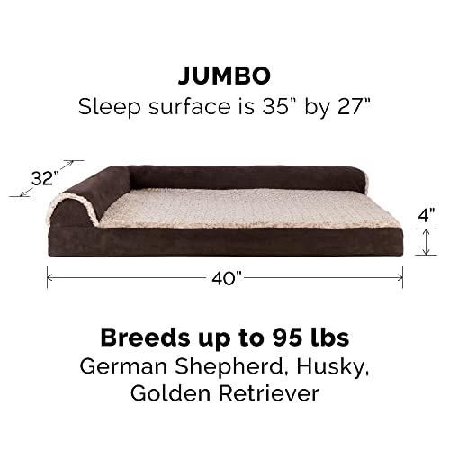 Cooling Gel Dog Bed for Large Dogs w (Jumbo / (Two-Tone Faux Fur & Suede) Espresso)