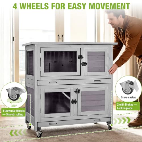2 Story Rabbit Hutch for 1 (Gray / 32.5"L x 15.4"W x 35.4"H)