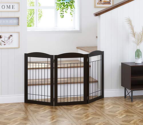 Freestanding Wire Pet Gate for Dogs (Espresso / 【3 Panels】60"W x 30"H)