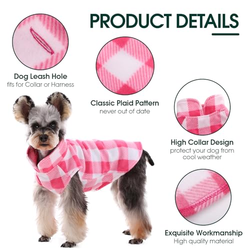 Dog Fleece Vest (Pink Plaid / Large (Chest Girth: 20.9'' ))