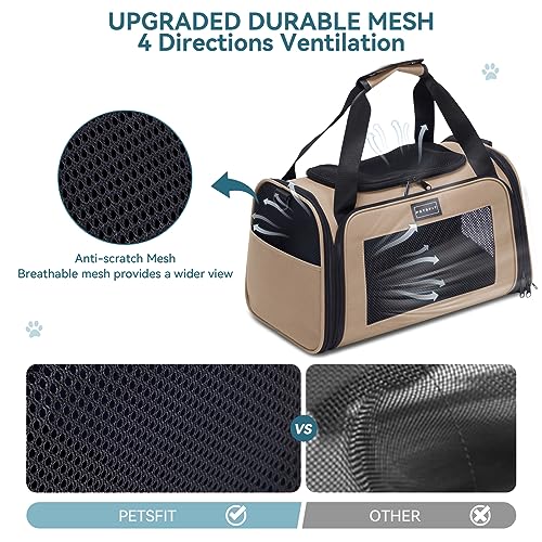 Soft Sided Cat Carrier for Medium Cats up to 25 lbs (20.0"L x 13.0"W x 13.0"H / New Khaki)