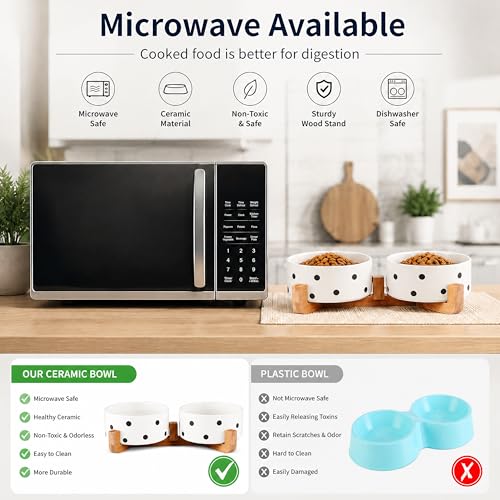 Ceramic Dog Bowl Set with Stand (Black Dot / 400ML*2)