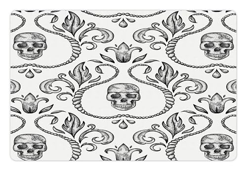 Gothic Pet Mat for Food and Water (White and Black)