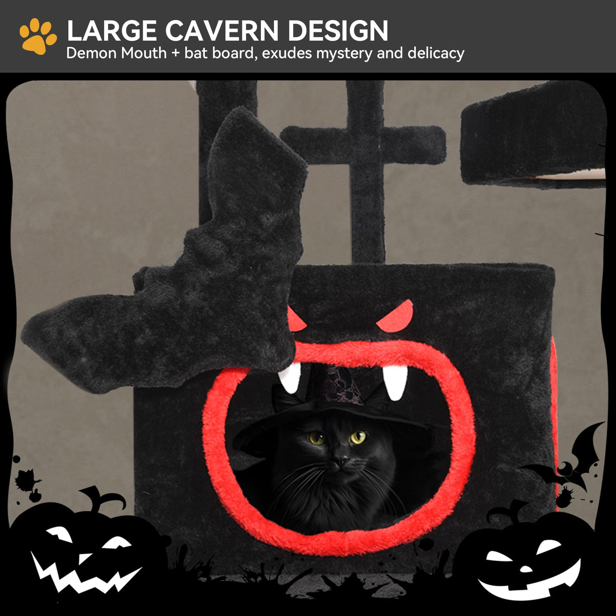Gothic Cat Tree with Coffin Bed (Black and Red / 63inch)