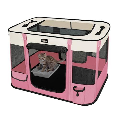 Foldable Pet Kitten Playpen (Pink 03 / Medium(32''×24''×21.5''))