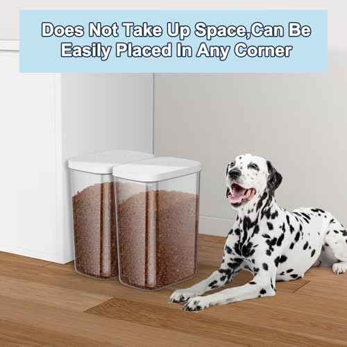 5-8 Lbs/6Qt Airtight Dog Cat Food Storage Container and Pet Storage Bin BPA-Free, PET Clear Stackable Dog Treat Containers Measuring Scoop Suitable for Dogs Food, Cats Food and Other Dry-2Pack (White (5.6L-2Pack))