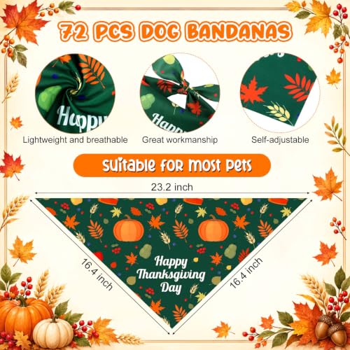 72 Pcs Thanksgiving Dog Bandanas Bulk Pumpkin Triangle Scarf (Thanksgiving 2)