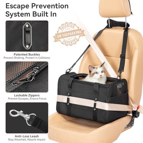 Large Cat Carrier with Patented Safety Buckles (19.0"L x 12.0"W x 12.0"H / Black)