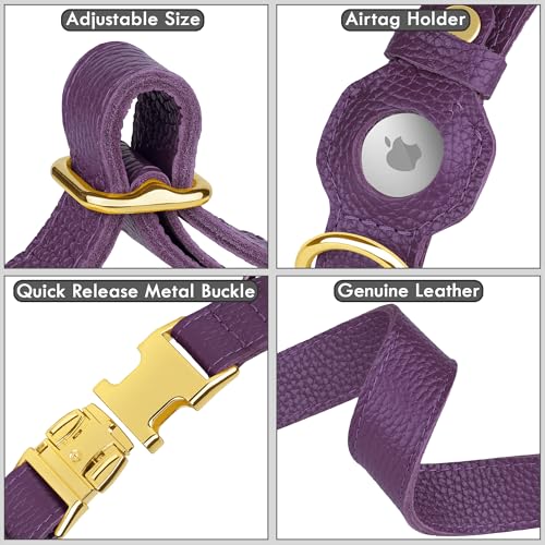 Leather Airtag Dog Collar (Purple / XL, 20"-25" Neck Fit)