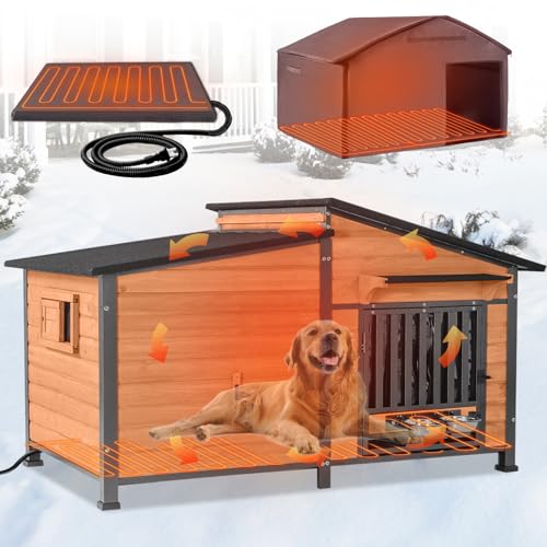 60‘’ Extra Large Heated Dog House Outdoor Weatherproof Dog Shelter with Anti (Heated Dog House)
