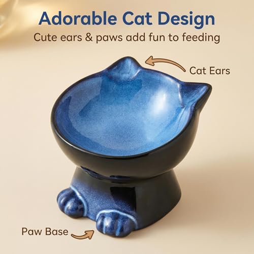 Elevated Cat Bowls (6.8 OZ / Blue & Black)