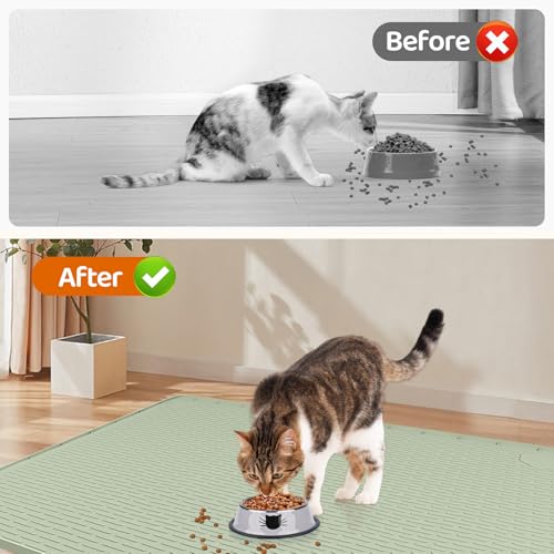 Cat Food Mat Extra Large Silicone Pet Bowl Mat 50''x35'' (Green / 50"L x 35"W)