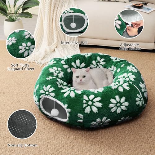 Cute Round Cat Tunnel for Indoor Cats (Green Flower / Round)