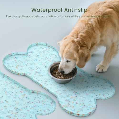 Dog Food Mat Anti (19.4" x 9.8"-2PCS / Donut Blue)