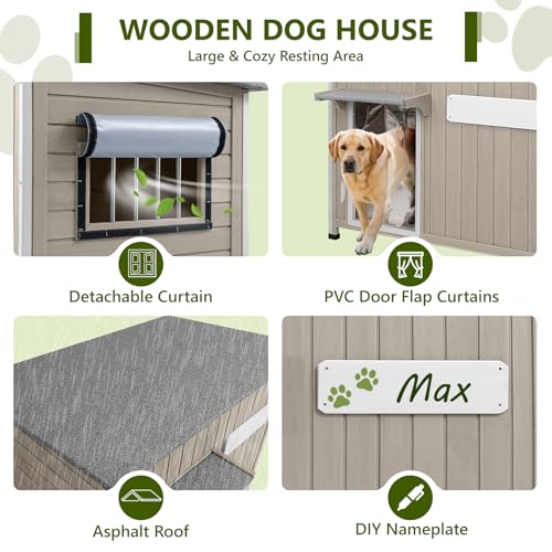 43.3" L XL Outdoor Wooden Dog House for Medium to Large Dogs
