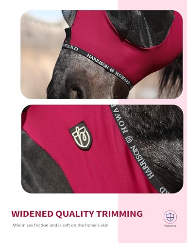 Horse Fly Mask with Forelock Opening Stretch Breathable and Comfortable for Horses UV (Burgundy / M)