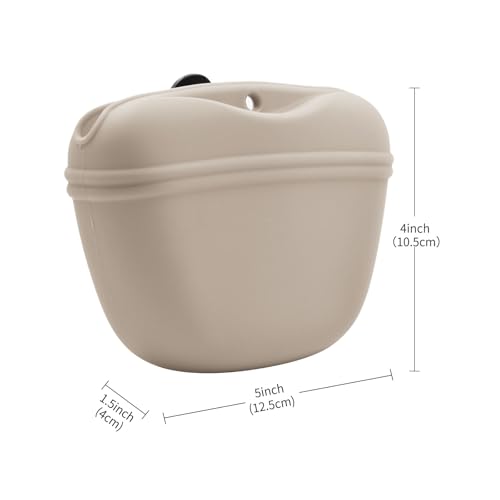 Silicone Dog Treat Pouch with Clicker Magnetic Closure Secure Clip (2 Pack / Taupe+Duck egg green)