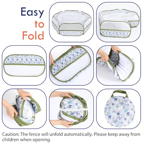 Small Animal Playpen with Zippered Cover (Blue + White Flower)