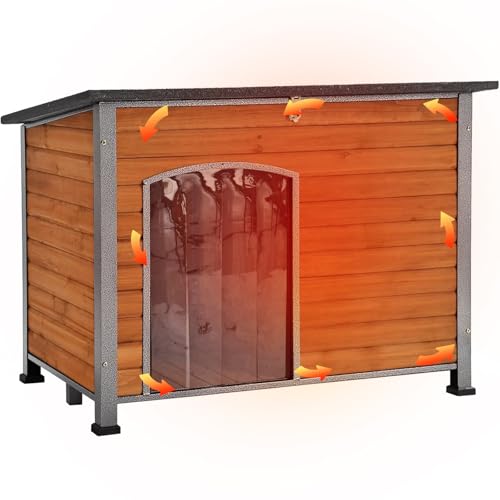 Insulated Dog House Outdoor & Indoor Wooden Dog Kennel for Winter with Raised Feet Weatherproof for Small & Medium & Large Dogs (43.3"Brown)