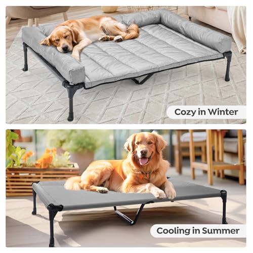 Outdoor Elevated Dog Bed with Waterproof Bolster Cushion (Light Grey / 42.0"L x 30.0"W x 7.0"Th)