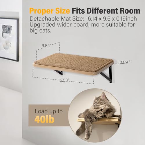 2Pack Wooden Cat Wall Shelves with Sisal Mat (Brownish white / 2 Pack 1 Steps)