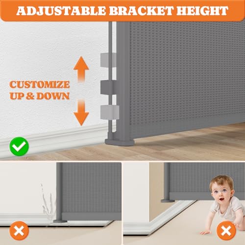 Retractable Baby Gates Extra Wide (Gray / 41" Tall x 120" Wide)