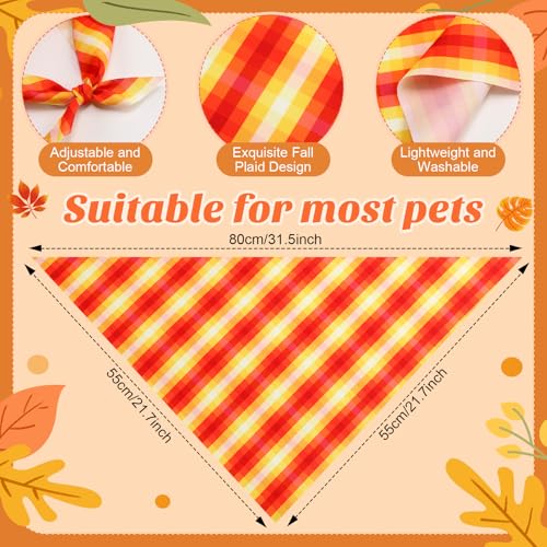 50 Pcs Fall Thanksgiving Plaid Dog Bandanas Bulk for Large (Plaid Pattern / 31.5 x 21.7 x 21.7 Inch)