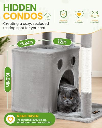 67in Cat Tree Tower for Indoor Cats (Light Grey1 / 67 Inches)