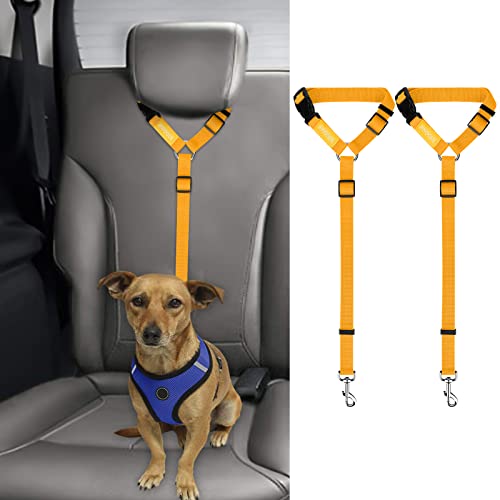 2 Pack Dog Seat Belt for Car (Yellow)
