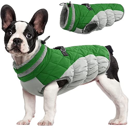 Dog Jacket for Medium Dogs Warm Dog Jackets with Harness Built in (Green / M(chest:21in))