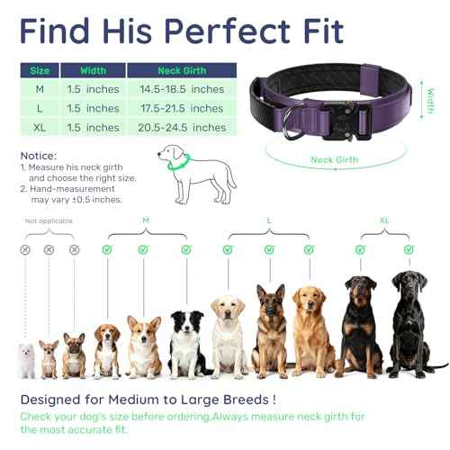 Premium Tactical Dog Collar (Purple / L: Fits Neck 17.5"-21.5")