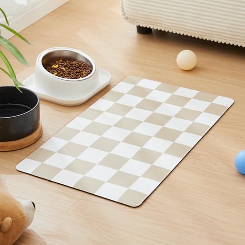 Checkered Dog Feeding Mat (24"L x 16"W / Beige)