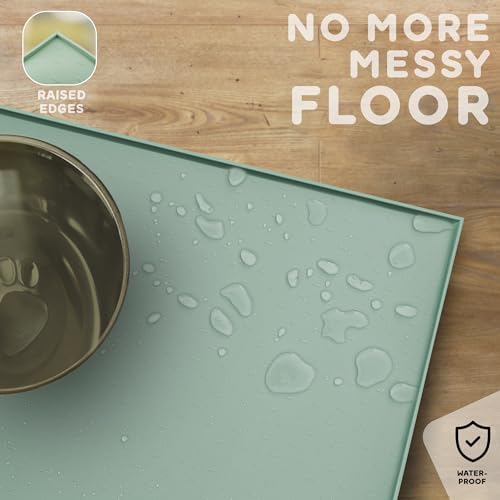Dog Food Mat 24x15 Raised Edges Dogs Mat for Food and Water Prevent Spill (24"L x 15"W / Pistachio)
