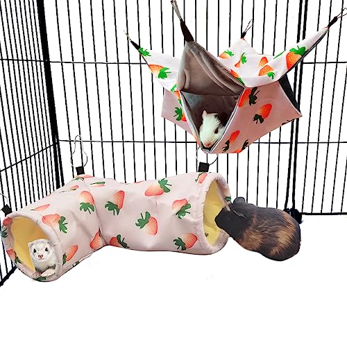 Large Caliber Guinea Pig & Rat Tunnel Hideout & Hammock (2. Hammock&Tunnel-strawberry)