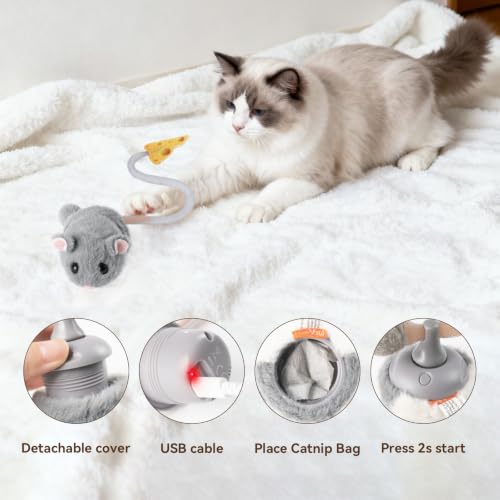 Interactive MigiMouse Cat Toy 360° Rolling & Spin with Mesh Plastic Tail for Indoor Cats Smart Motion Sensor