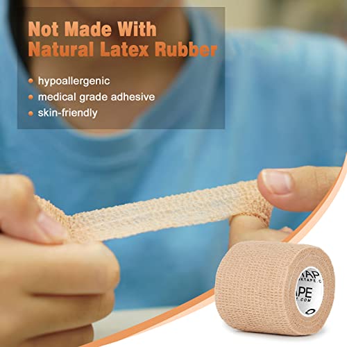 Self Adherent Cohesive Bandages Wrap 12Packs 2" x 5 Yards (Beige/Tan / 2 In x 5 Yards)
